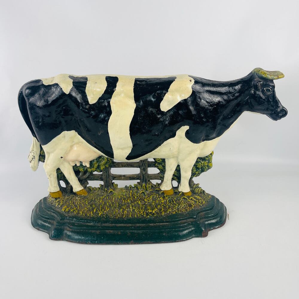 Vintage Large Cast Iron Holstein Cow Doorstop 14 1/2” x 9”